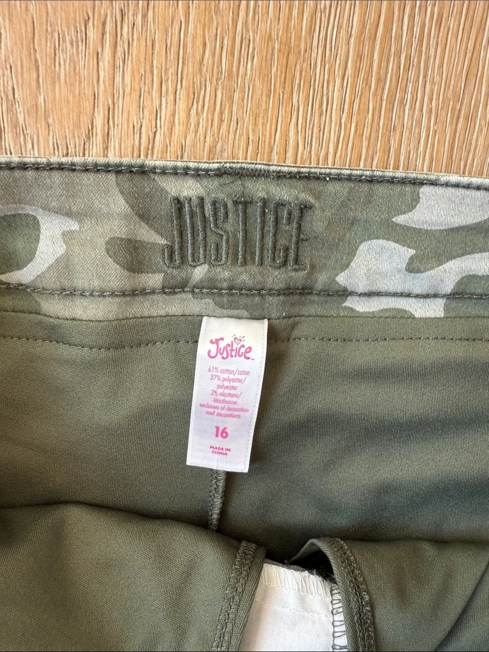 Justice girls distressed camo skirt size 16